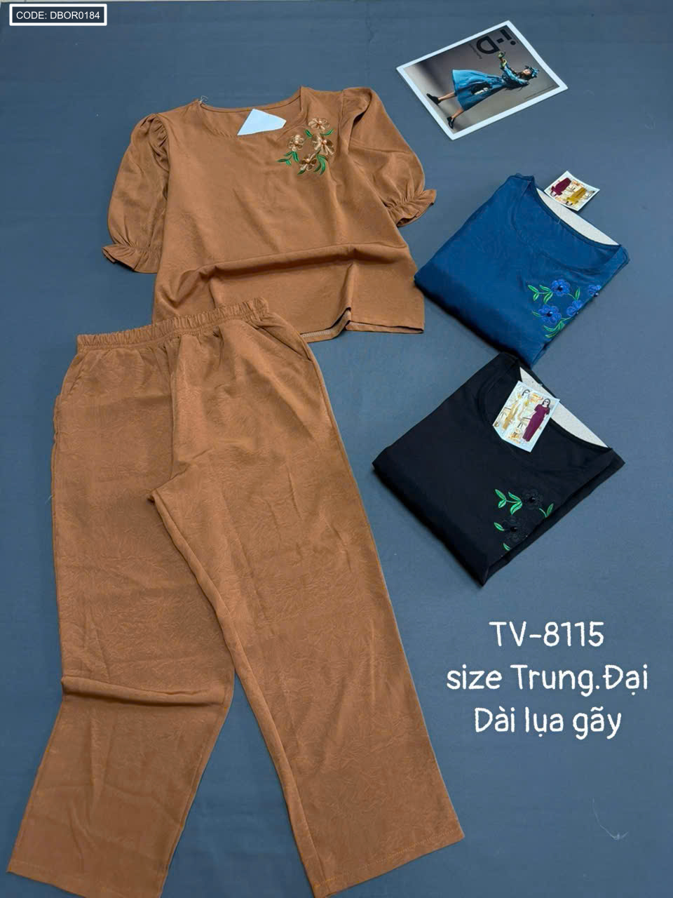 Đồ bộ nữ tay ngắn quần dài vải lụa gãy trung niên TV-8115