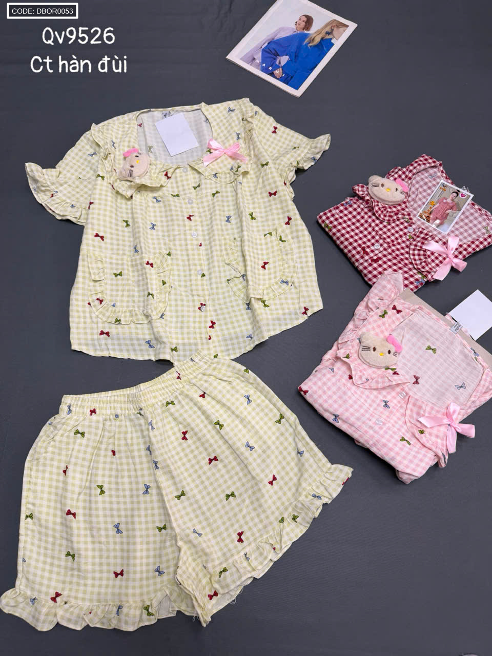 Đồ bộ nữ tay ngắn quần đùi cotton hàn đũi QV9526 (Freesize 40-55kg)