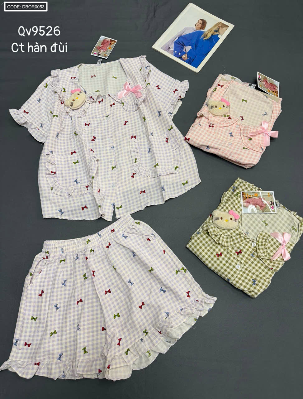 Đồ bộ nữ tay ngắn quần đùi cotton hàn đũi QV9526 (Freesize 40-55kg)