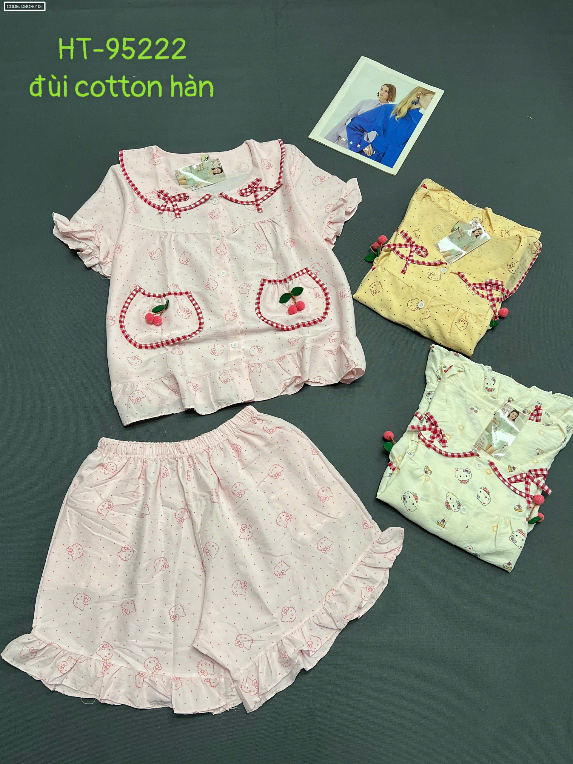 Đồ bộ nữ tay ngắn quần đùi cotton hàn freesize 43-55kg