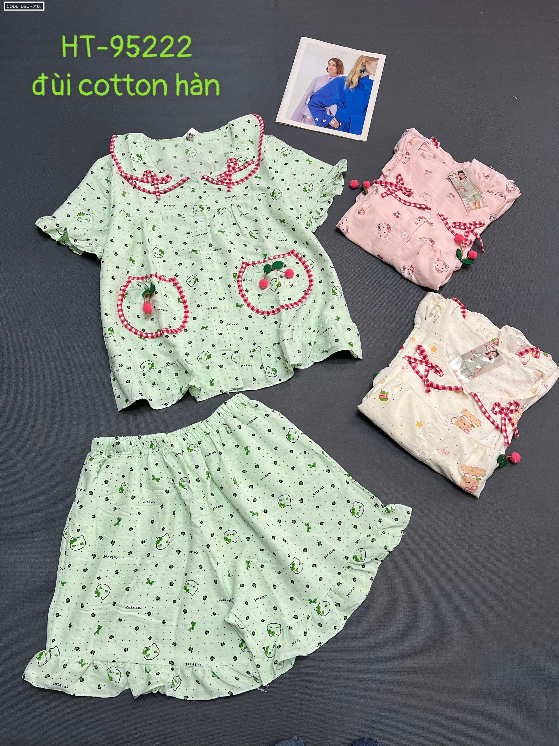 Đồ bộ nữ tay ngắn quần đùi cotton hàn freesize 43-55kg