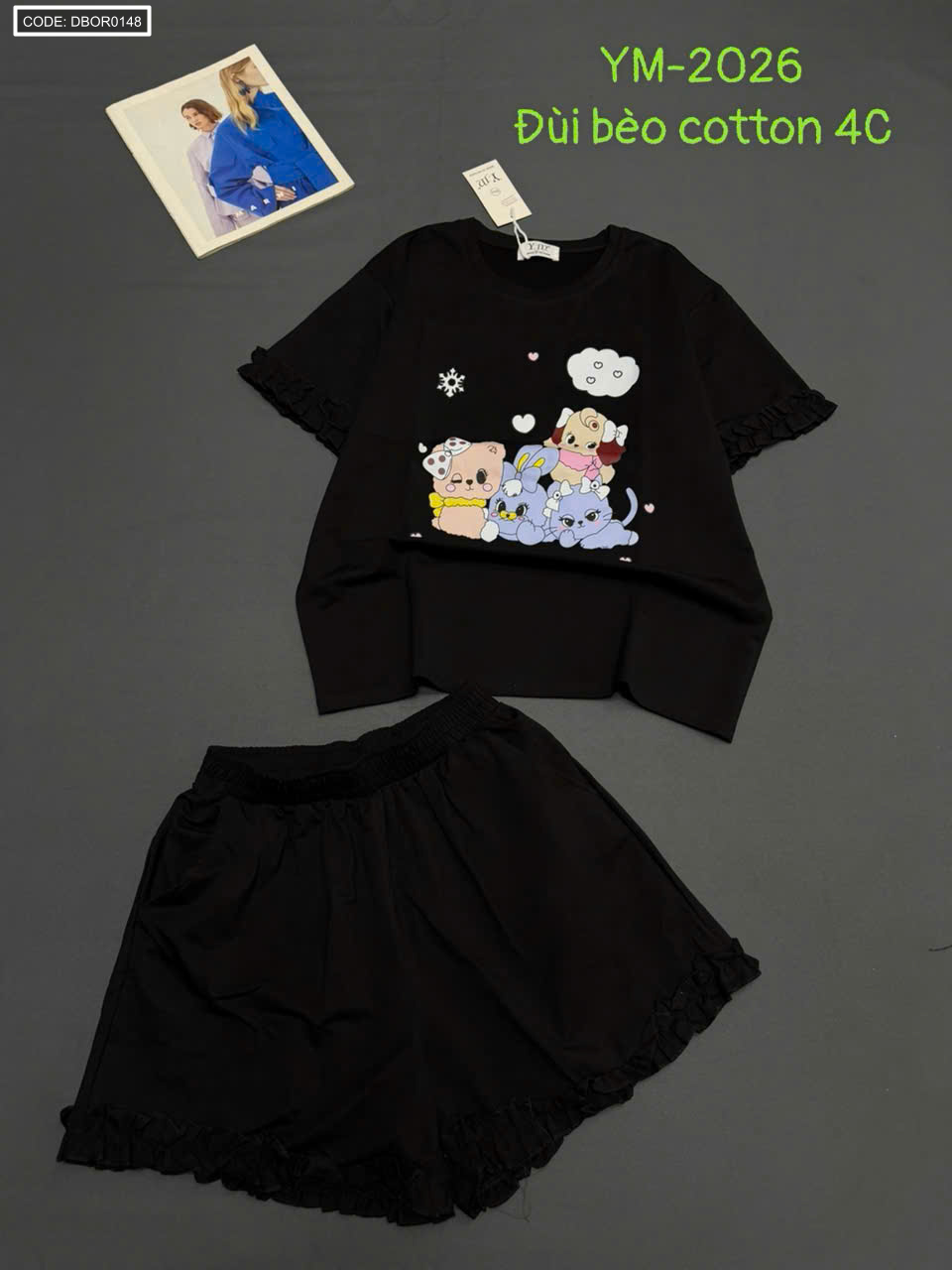 Mẫu màu đen của bộ YM-2026 đùi bèo cotton 4C