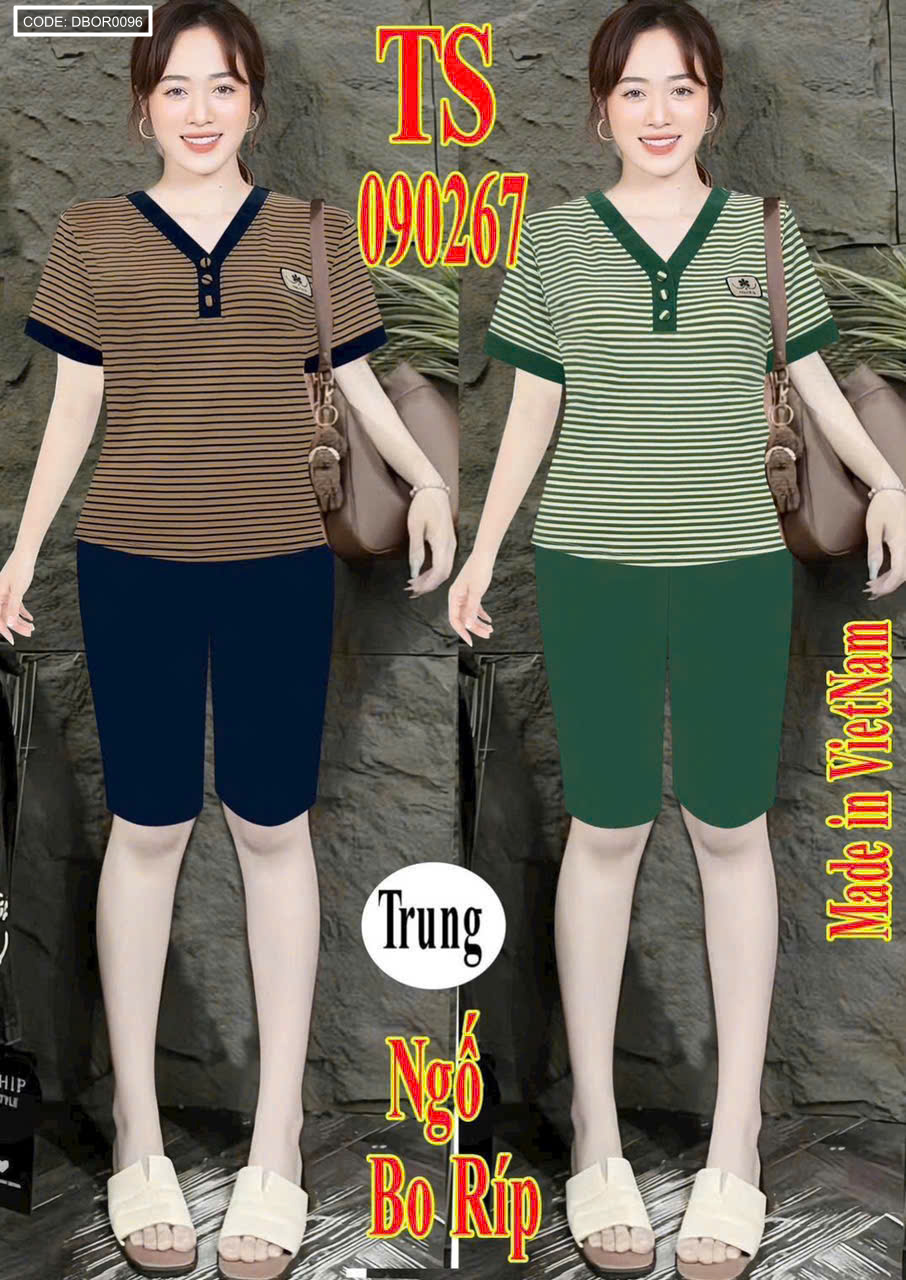 Đồ bộ nữ tay ngắn quần lửng áo sọc TS-95276 (Size Trung, Đại)