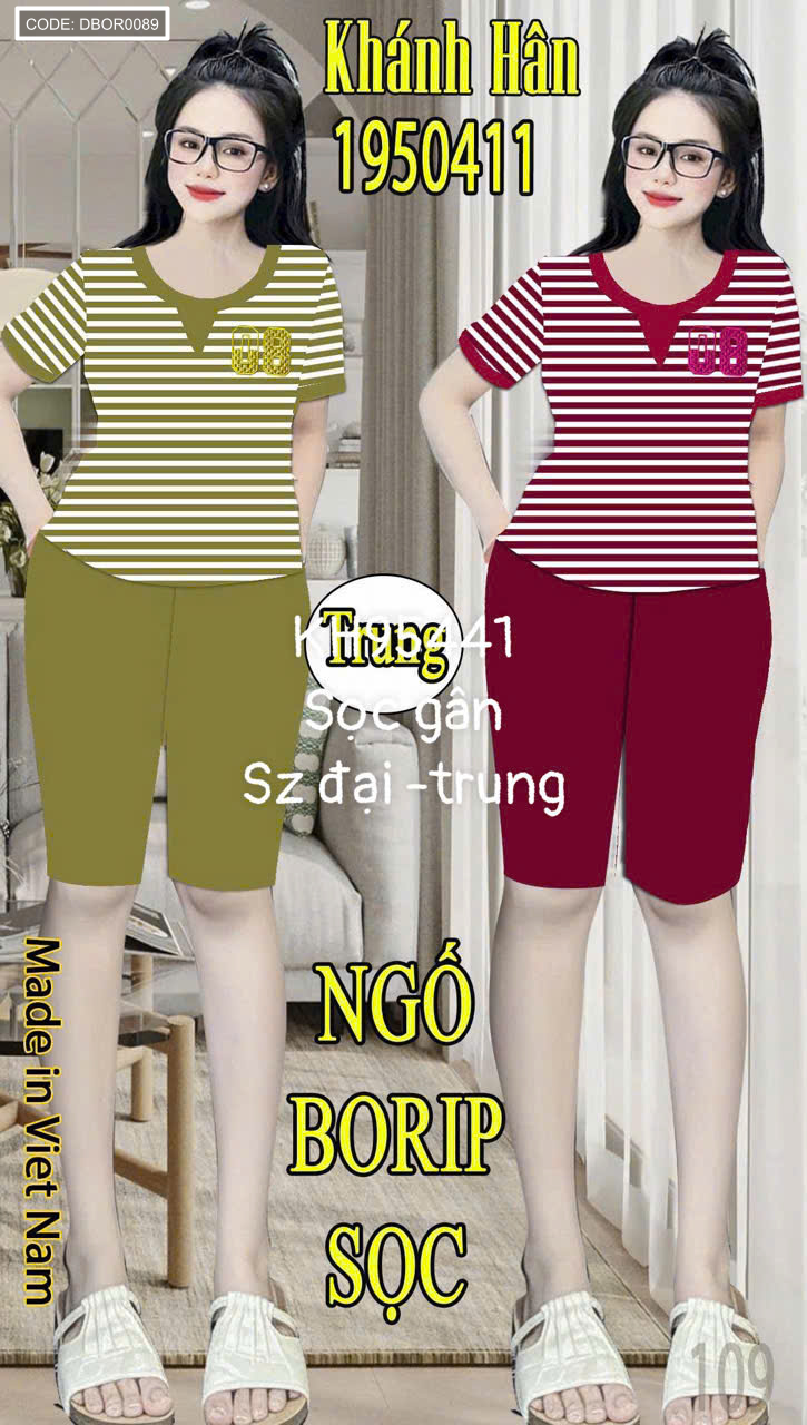 Đồ bộ nữ tay ngắn quần lững sọc gân thun borip KH95441