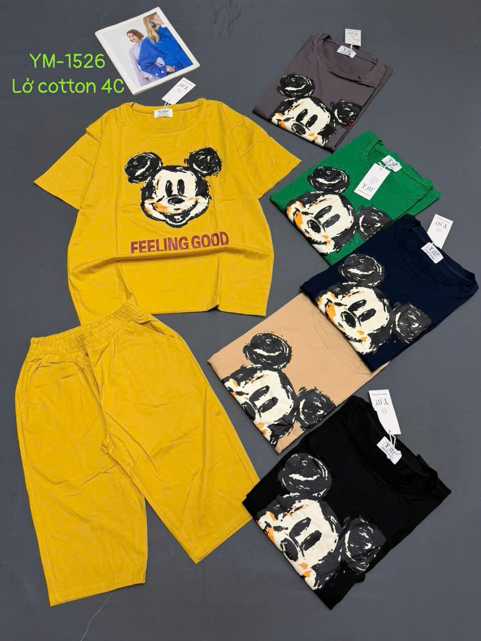 Đồ bộ nữ tay ngắn quần lững in hình Mickey YM-1526 lở cotton 4C freesize 45-58kg