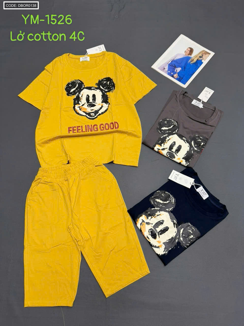 Đồ bộ nữ tay ngắn quần lững in hình Mickey YM-1526 lở cotton 4C freesize 45-58kg