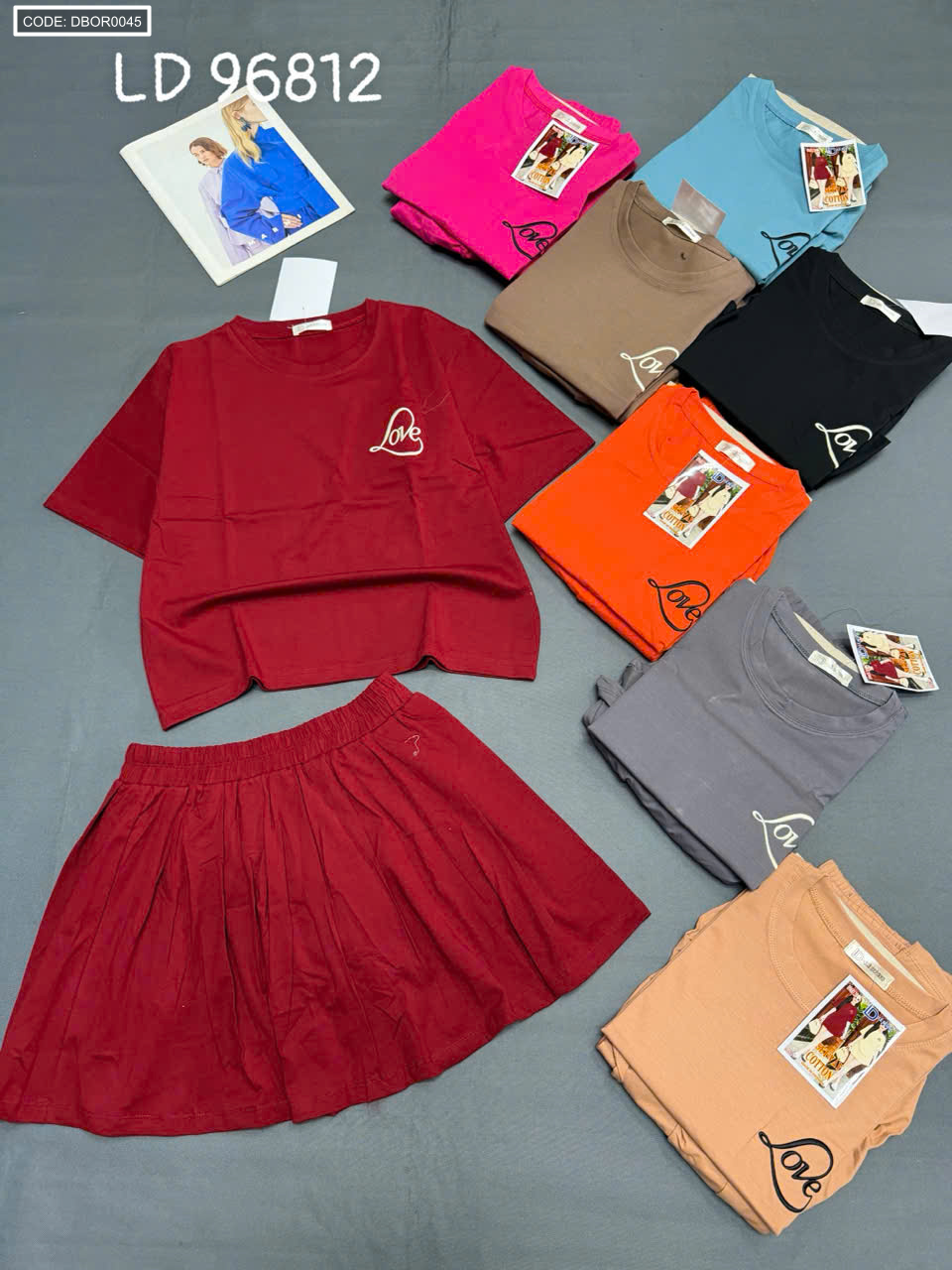 Đồ bộ nữ tay ngắn quần váy LD 96812 thun cotton 4 chiều freesize 40-55kg