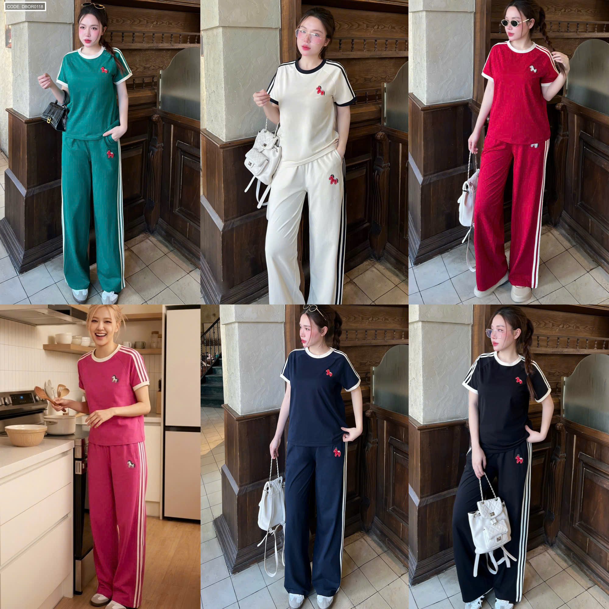 Các phiên bản màu của set áo tay ngắn quần dài ống rộng