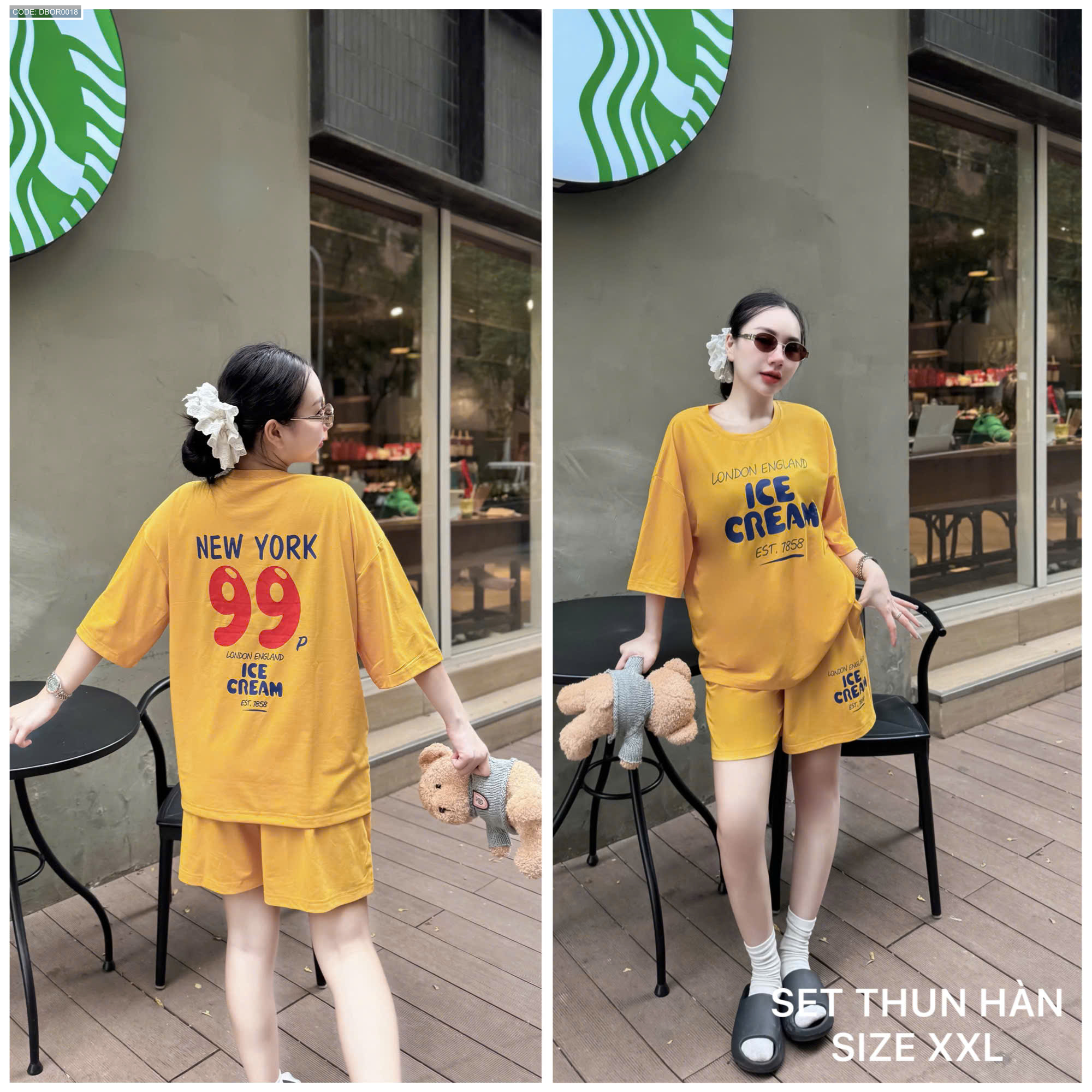 Tùy chọn màu vàng với áo rộng phối quần short đồng bộ