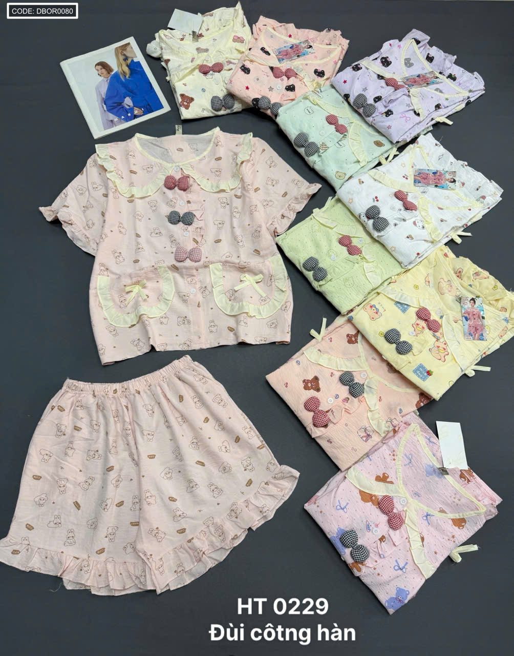 Đồ bộ nữ tiểu thư cổ bèo quần đùi HT 0229 cotton hàn