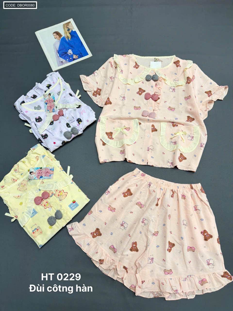 Đồ bộ nữ tiểu thư cổ bèo quần đùi HT 0229 cotton hàn