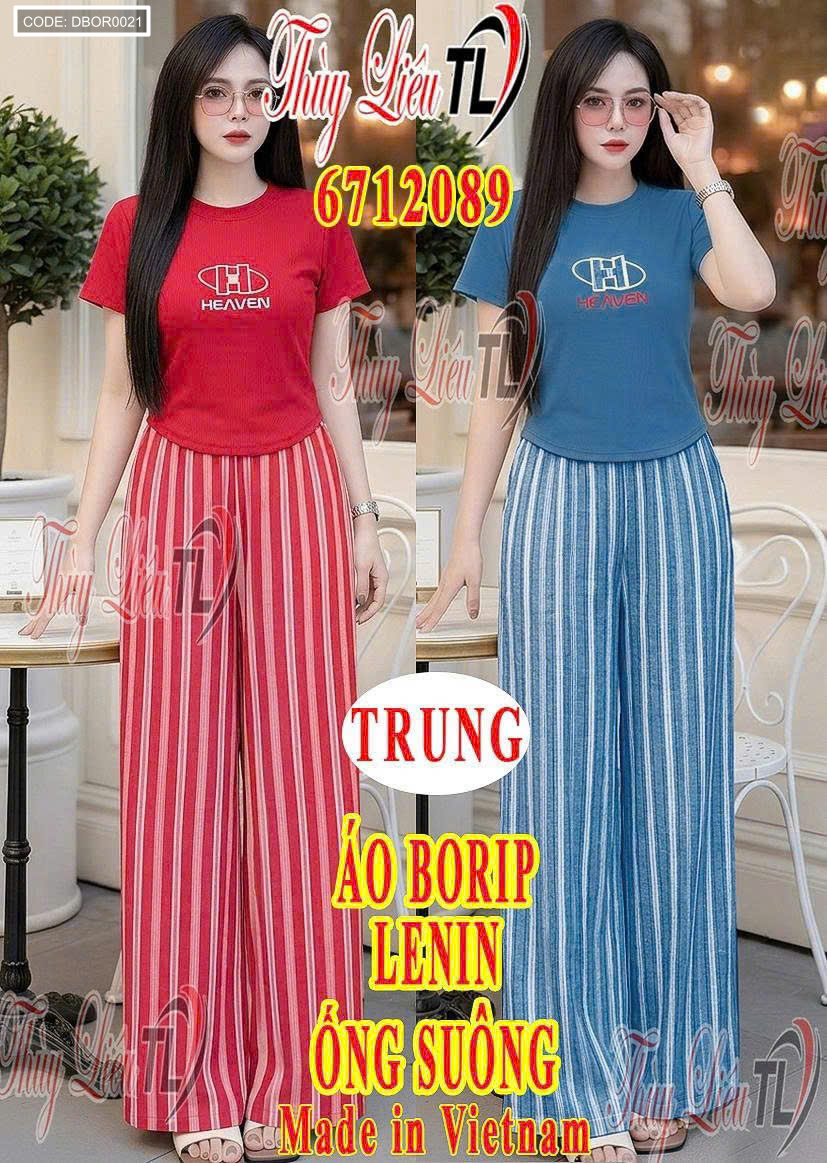 Đồ bộ nữ TL 2067 áo borip quần lenin trung freesize (40-55kg)