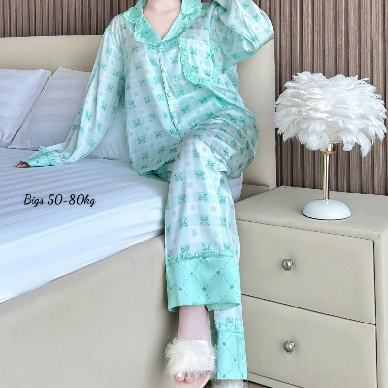 Đồ Bộ Pijama Nữ Tay Dài Quần Dài Chất Latin Big Size 50–80kg