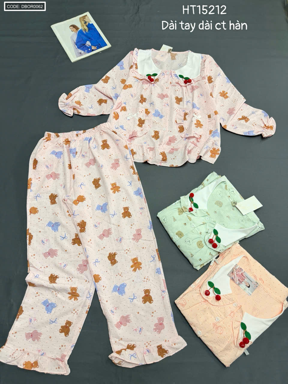 Đồ bộ nữ tay dài quần dài cổ bẻ cotton hàn freesize 40-55kg