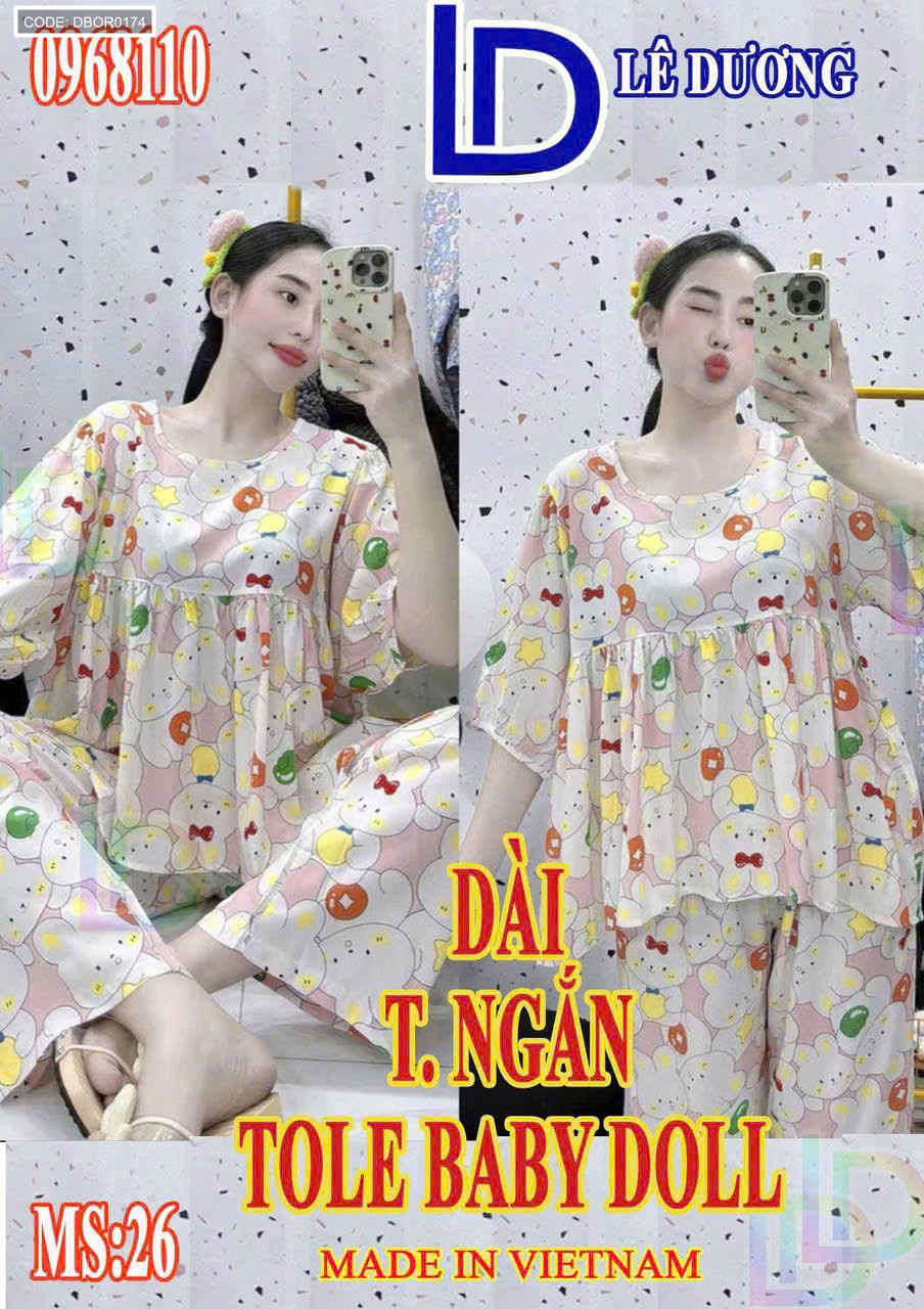 Đồ bộ nữ tay lỡ quần dài tole babydoll LD-6810