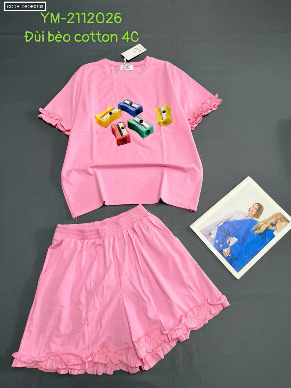 Đồ bộ thun nữ áo tay ngắn quần đùi bèo cotton 4 chiều