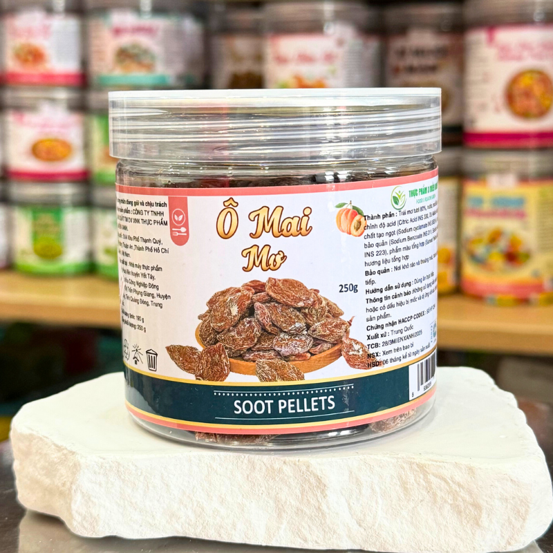 Mặt trước hộp PET với nhãn sản phẩm và khối lượng 250g