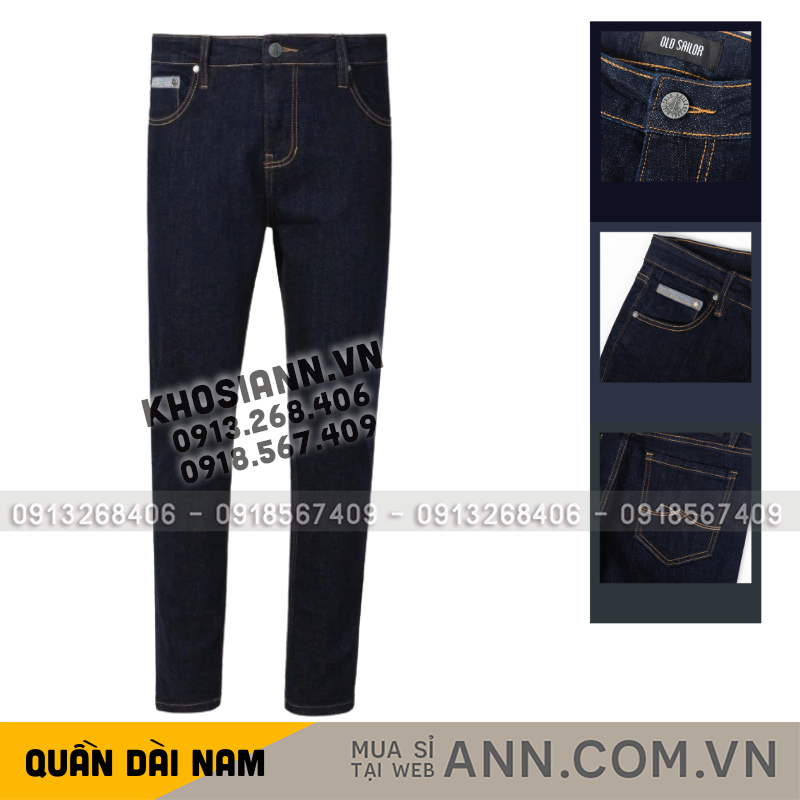 Toàn bộ dáng quần slim-fit với tông denim đậm