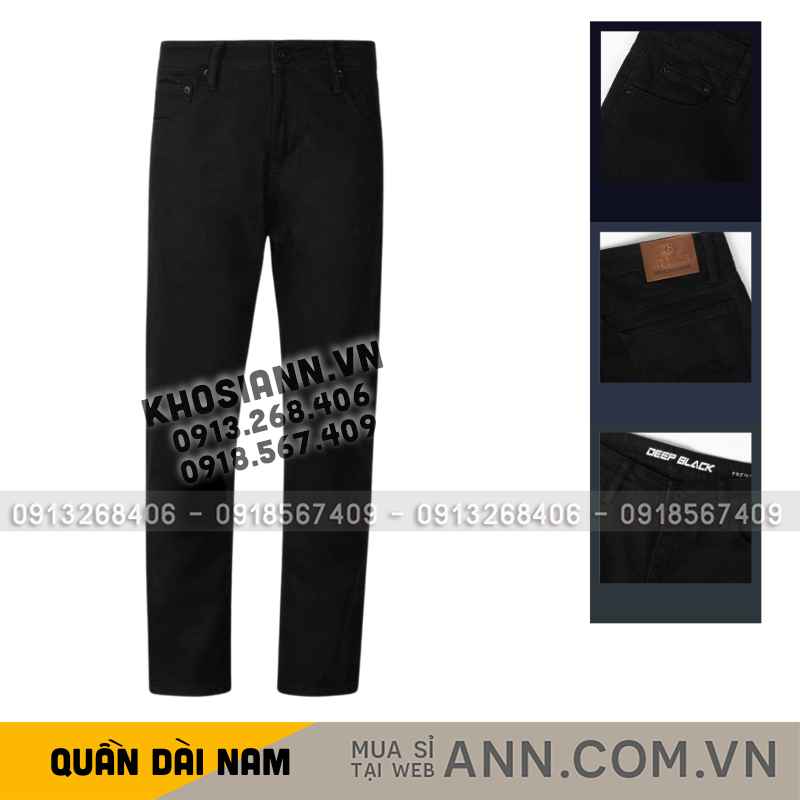 Hình ảnh tổng thể quần màu đen cùng các chi tiết túi sau và lưng trong