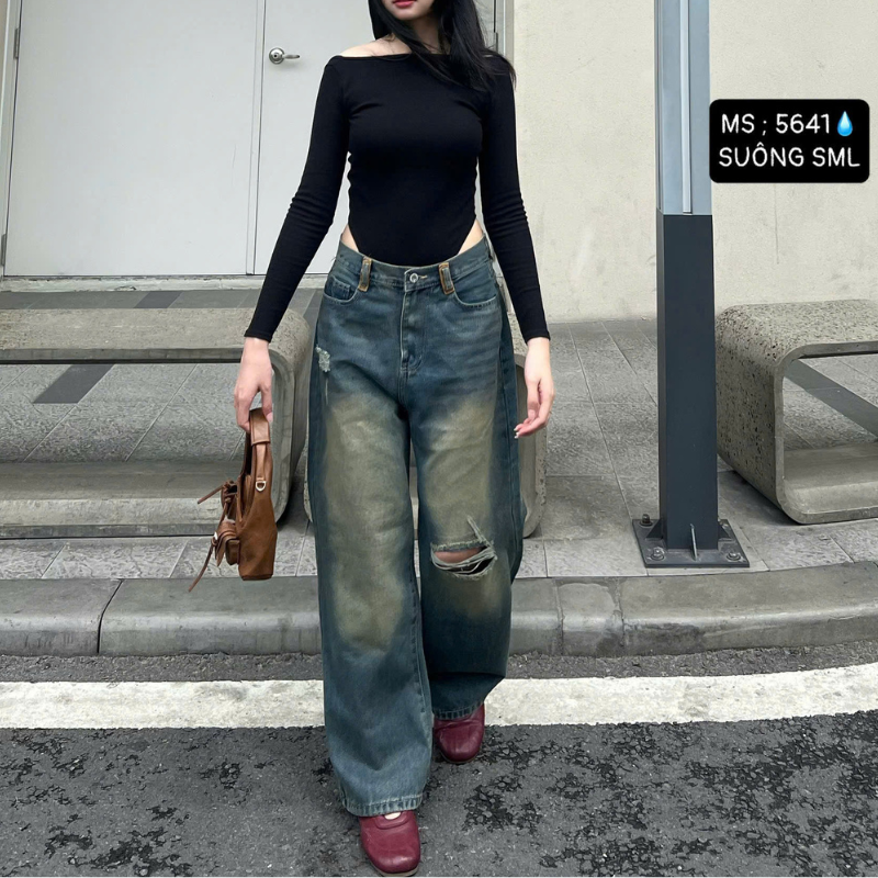 Tổng thể dáng quần dài ống suông khi mặc lên người