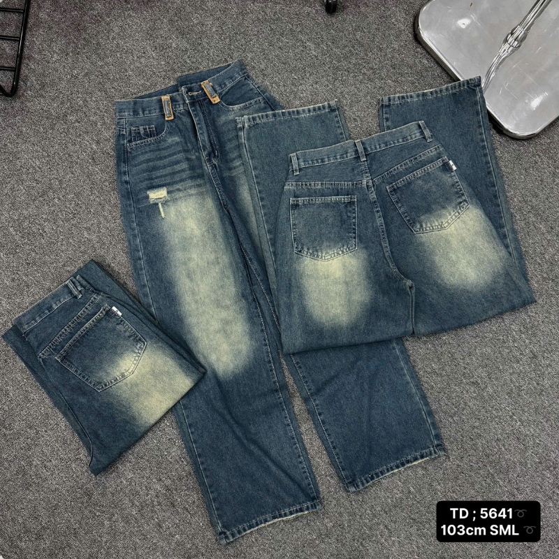 Quần Jeans Nữ Ống Suông Vải Dày Mềm Không Co Giãn 5641