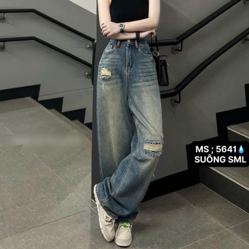 Quần Jeans Nữ Ống Suông Vải Dày Mềm Không Co Giãn 5641
