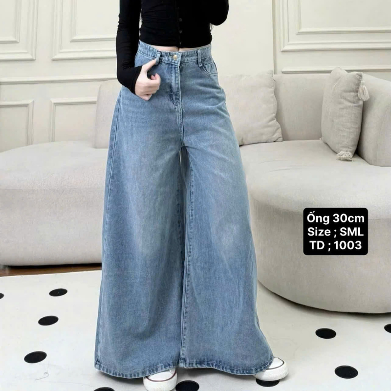 Quần Jeans Nữ Suông Loe Xanh Mẫu Kiểu - Quần Ống Rộng Vải Đẹp Dày Mềm Không Co Giãn phù hợp để tham khảo khi chọn quần ống suông nữ