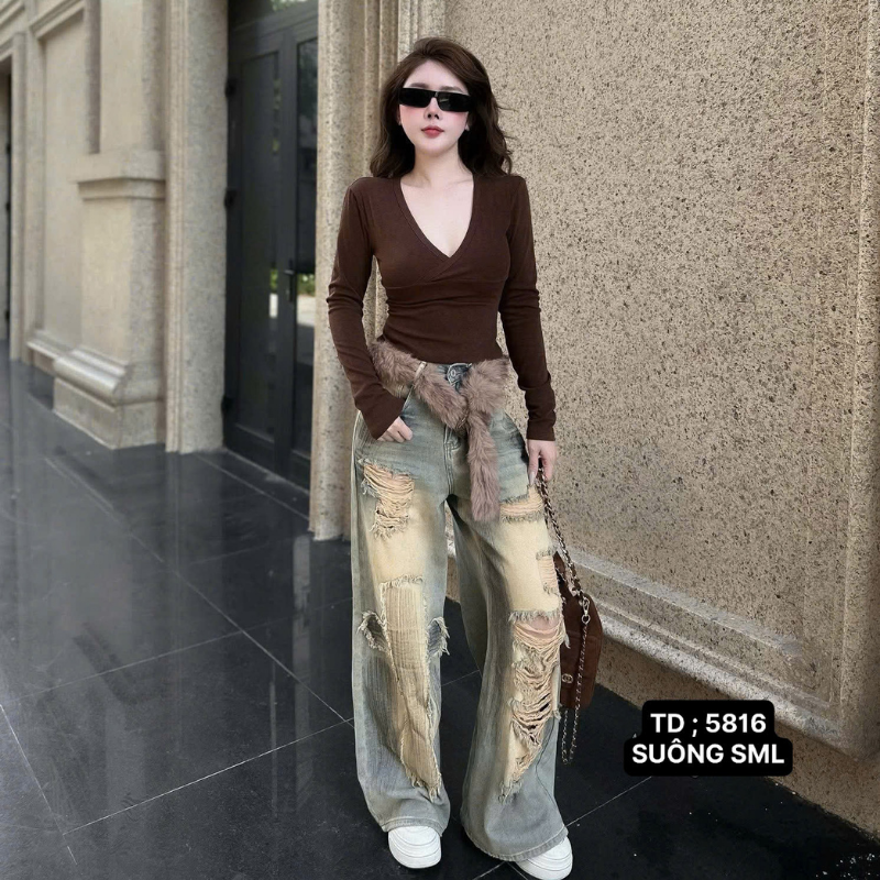 Quần Jeans Nữ Ống Rộng Dài Vải Dày Mềm Không Co Giãn - Mẫu Trắng Trơn
