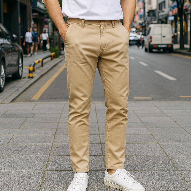 Quần Kaki Dài Nam Co Giãn Màu Kem