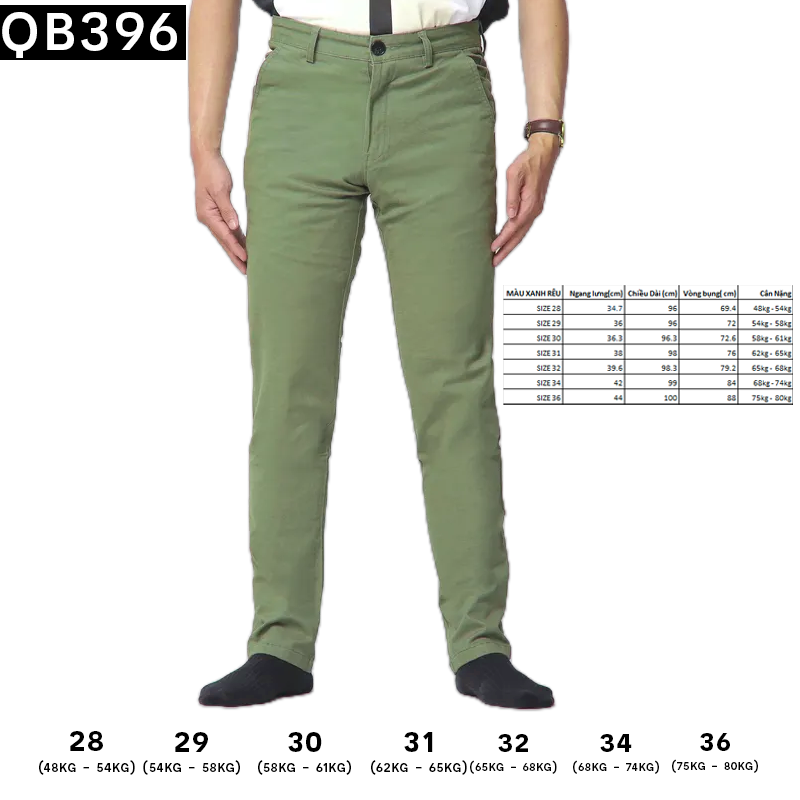 Quần Kaki Dài Nam Co Giãn Màu Xanh Rêu QB396