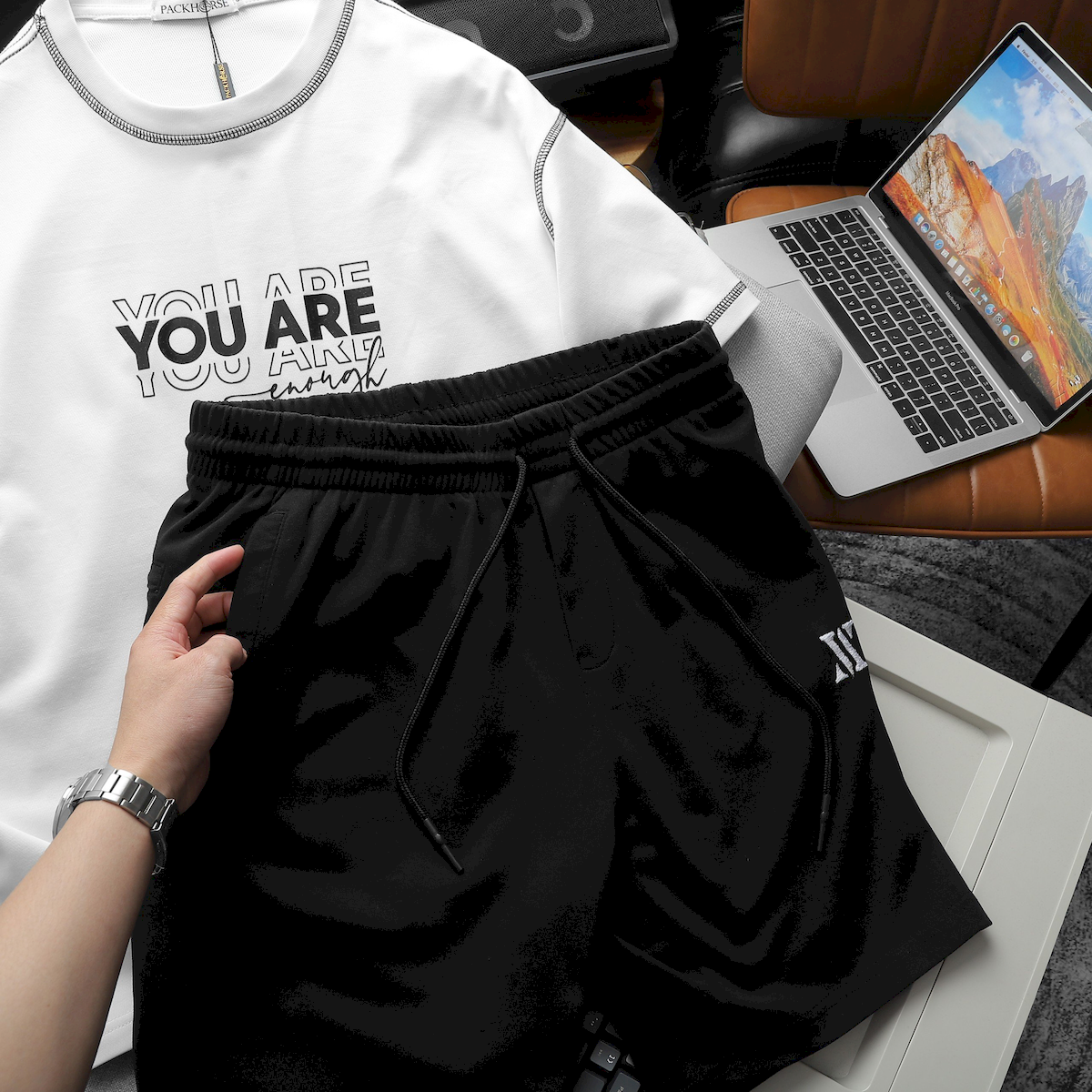 Quần Short Thun Nam Pack Horse Thêu Logo Chữ X Màu Đen