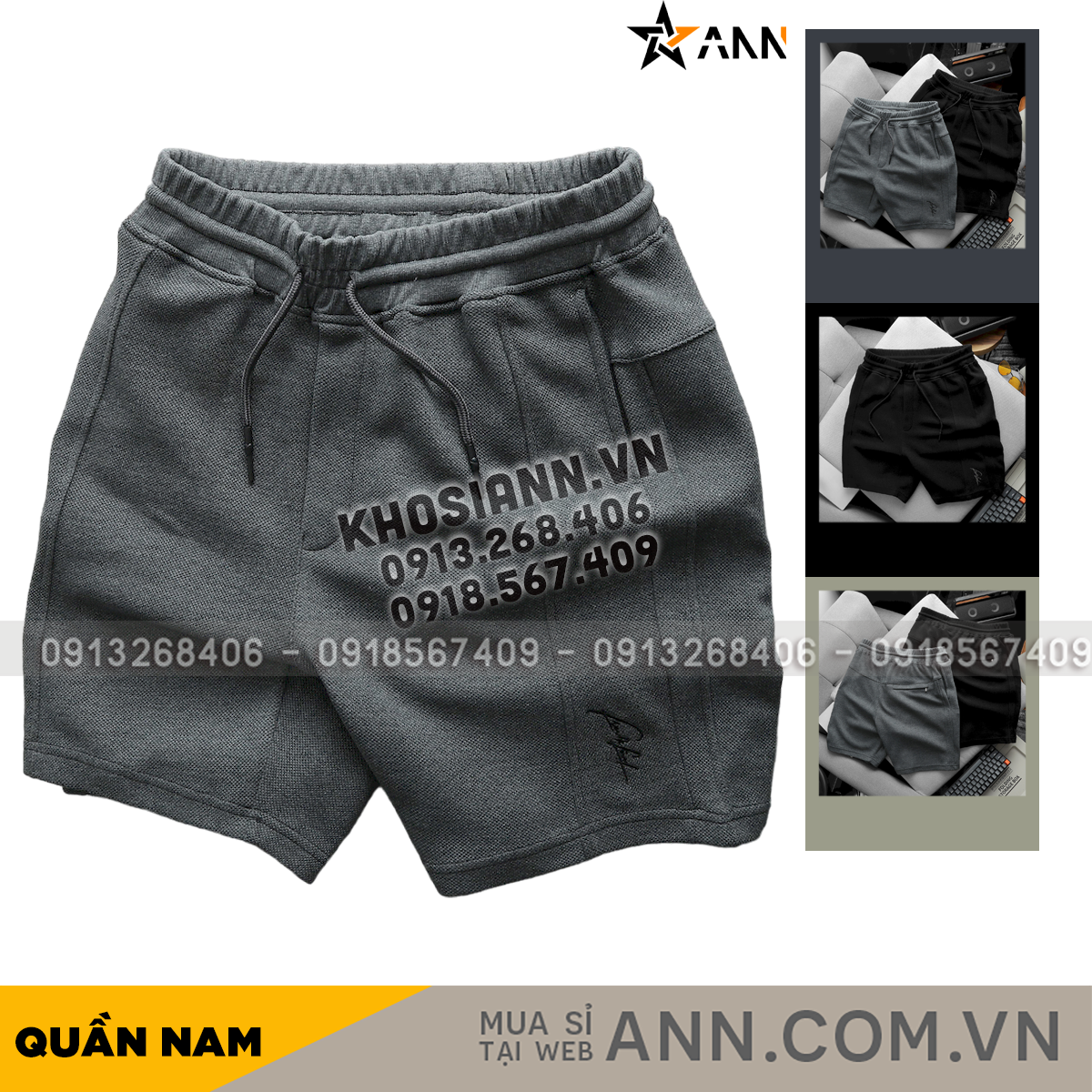 Quần Short Thun Nam Viền Sọc Thêu Logo Chữ