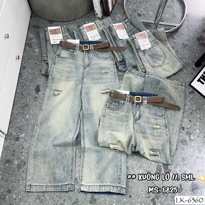 Quần Jeans Suông Nữ Dáng Dài Vải Dày Mềm Không Co Giãn