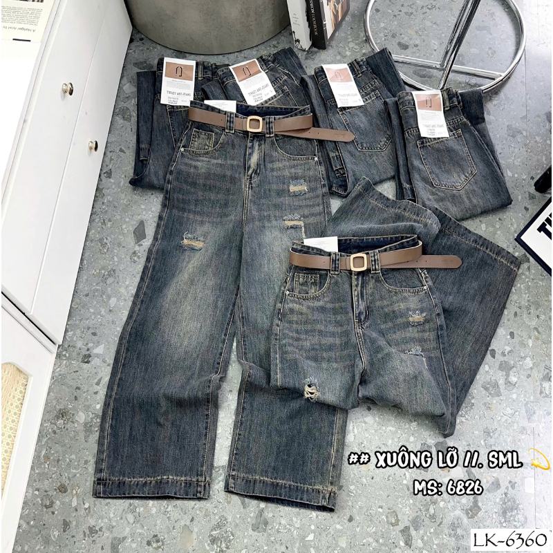 Quần Jeans Suông Nữ Dáng Dài Vải Dày Mềm Không Co Giãn