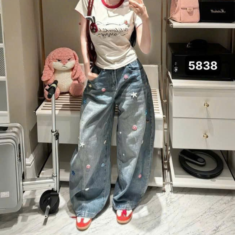 Khám phá Quần Thụng Jeans Nữ Thêu Ngôi Sao Vải Dày Mềm Không Co Giãn thuộc nhóm quần dài nữ