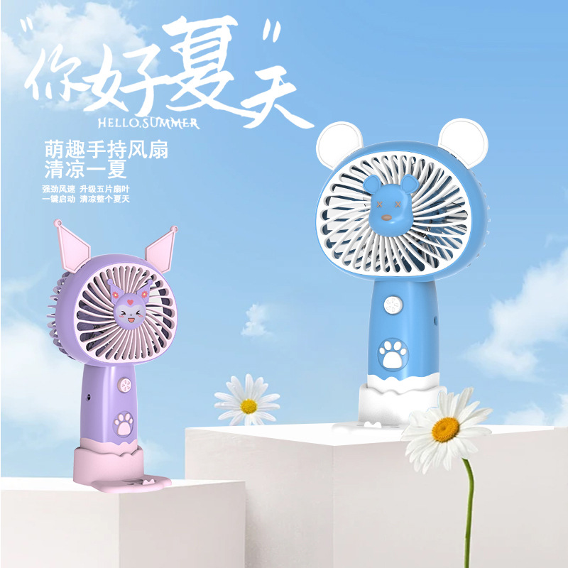 Quạt Cầm Tay Mini Tai Thỏ Kèm Đế