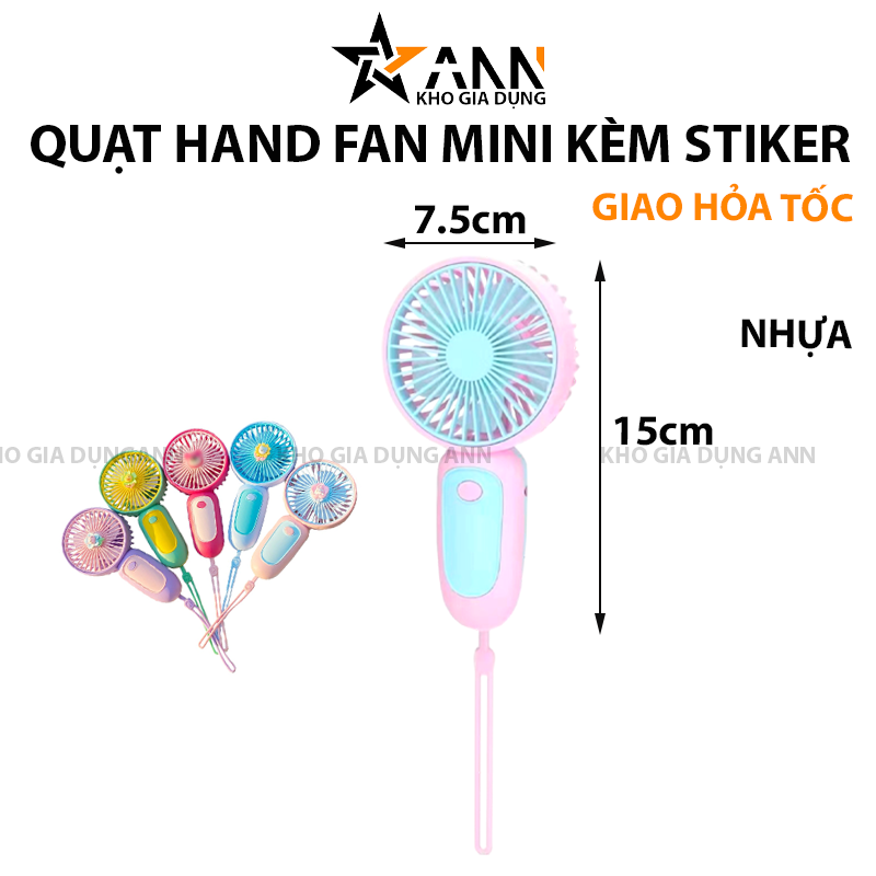 Quạt mini cầm tay kèm sticker 7.5x15x5.5cm quạt 5cm