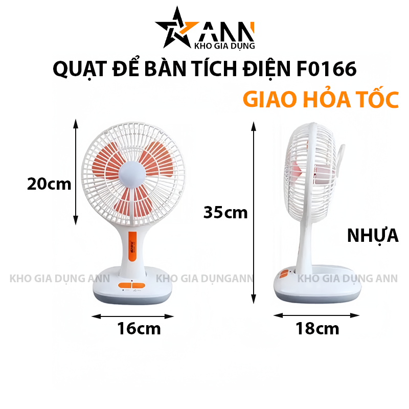 Hình minh họa kích thước và dáng quạt để bàn