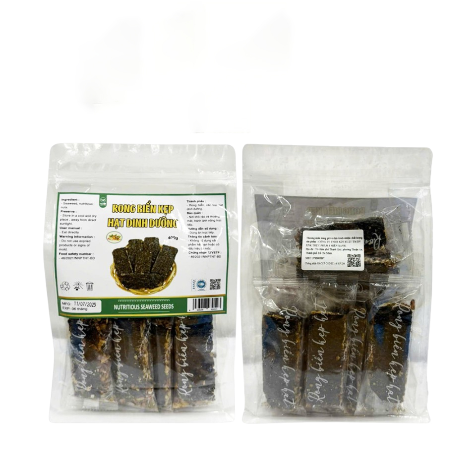 Rong Biển Kẹp Hạt Dinh Dưỡng Túi Zip 400gr phù hợp để tham khảo khi chọn Rong biển, cơm cháy, bánh tráng