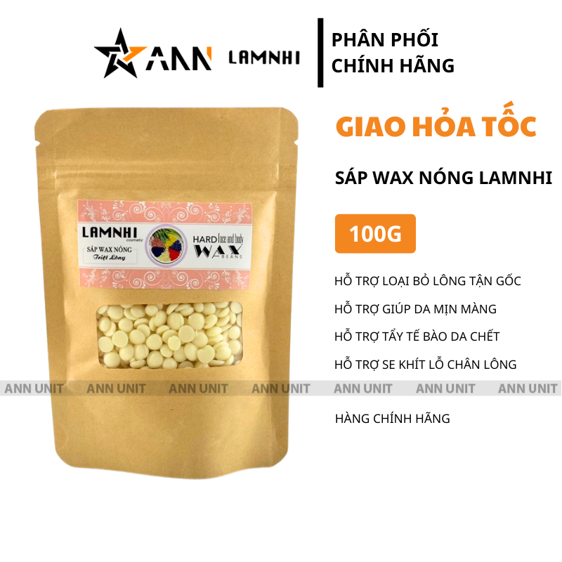 Bao bì và quy cách 100g của sáp wax nóng Lamnhi