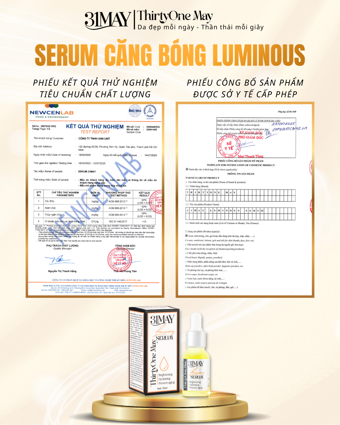 Các thành phần niacinamide, hyaluronic acid và chiết xuất thực vật được nêu rõ