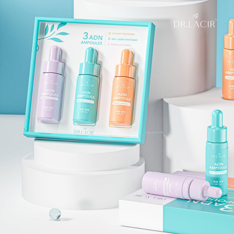 Hộp “3ADN AMPOULES” kèm 3 chai nhỏ giọt tím–xanh–cam