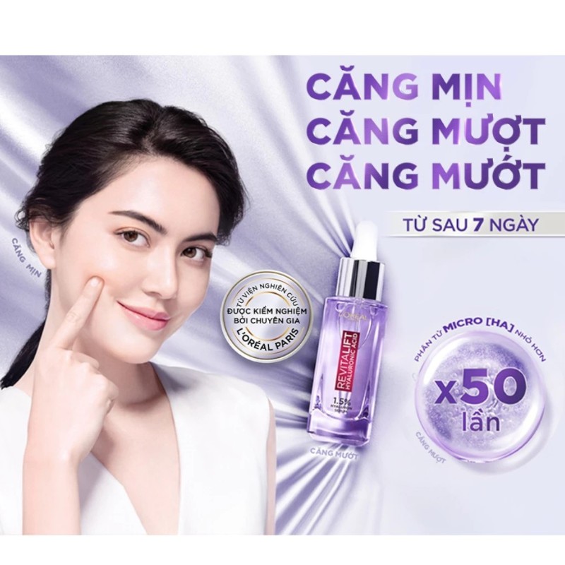 Hình minh họa chai serum, dòng chữ căng mịn căng mướt và mốc sau 7 ngày