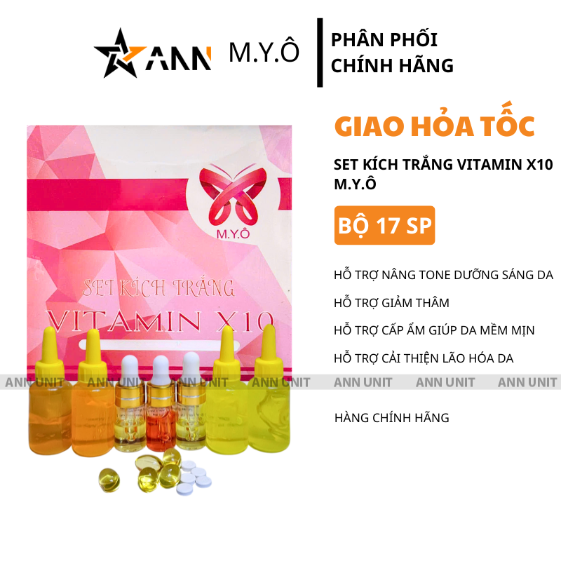 Hộp màu hồng đi cùng các chai nhỏ giọt và viên trong set