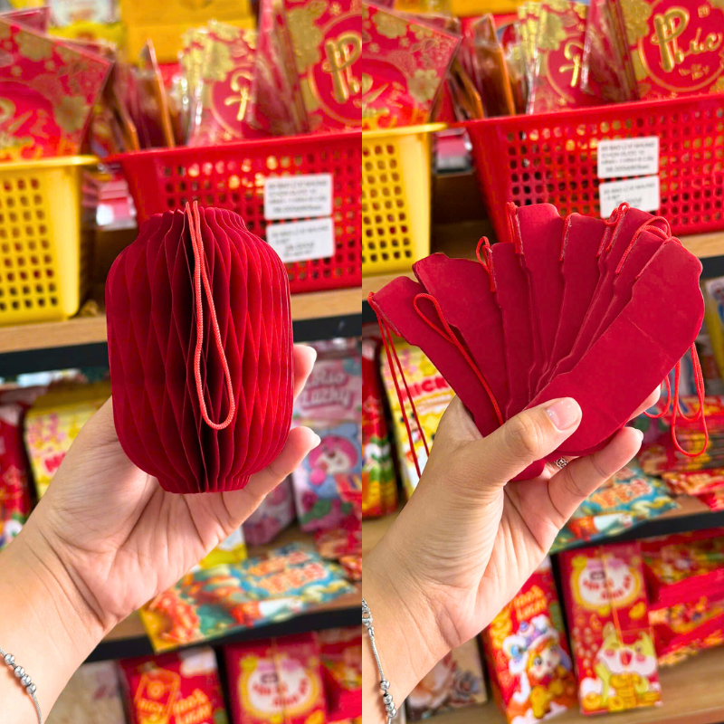Set 10 Lồng Đèn Giấy Nhung Trang Trí Tết (Màu Đỏ)