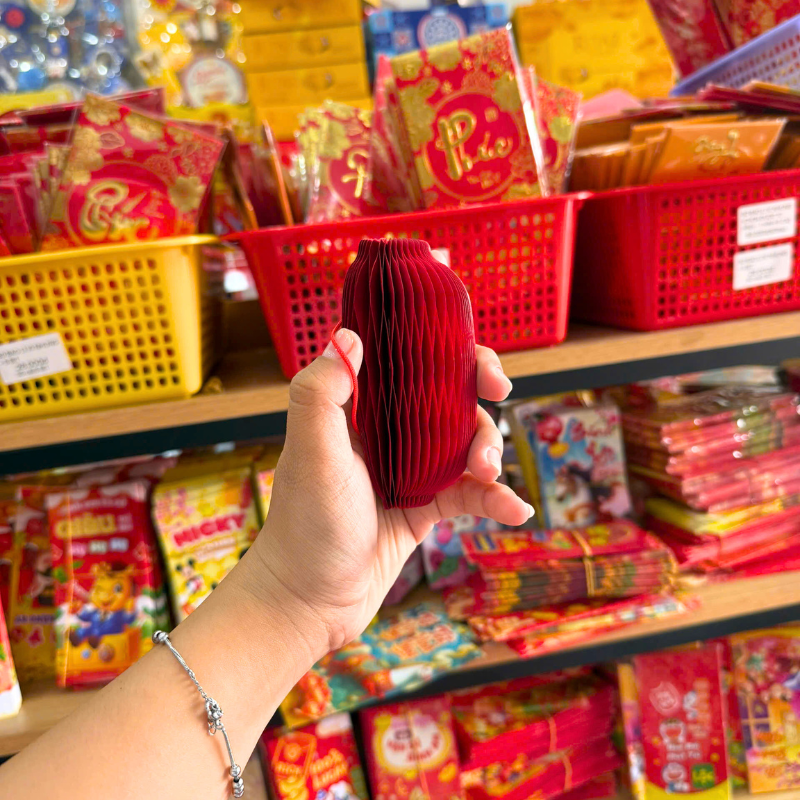 Set 10 Lồng Đèn Giấy Nhung Trang Trí Tết (Màu Đỏ)