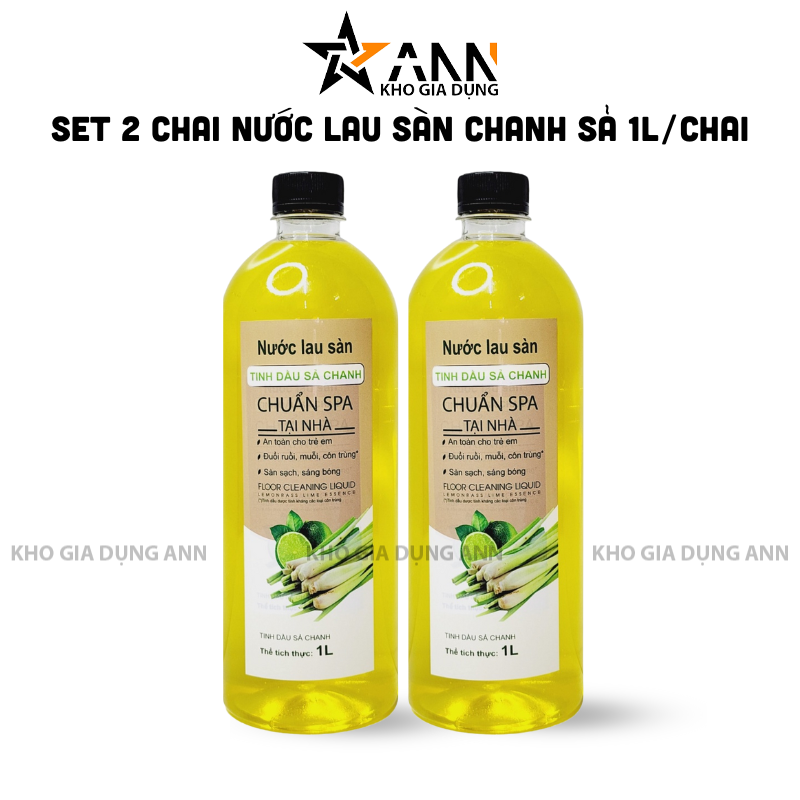 Set 2 Chai Nước Lau Sàn Tinh Dầu Sả Chanh 1 Lít