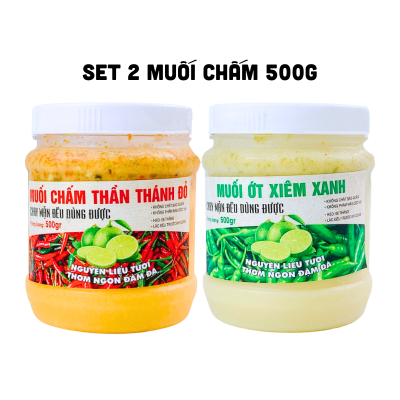 Set 2 Hộp Muối Chấm 500g Muối Chấm Thần Thánh Đỏ & Muối Ớt Xiêm Xanh