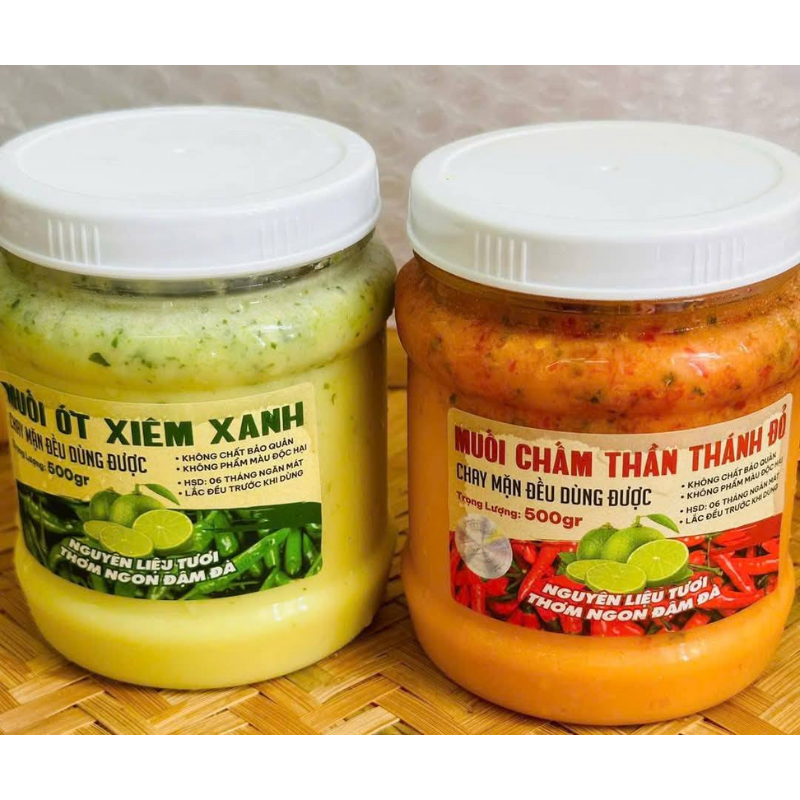 Set 2 Hộp Muối Chấm 500g Muối Chấm Thần Thánh Đỏ & Muối Ớt Xiêm Xanh