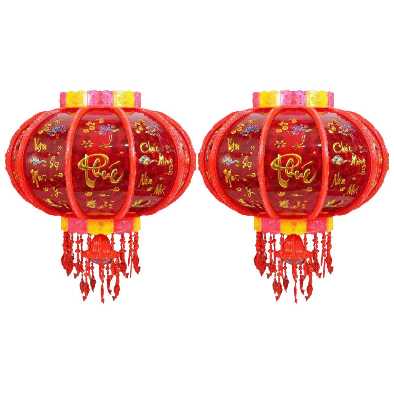 Bộ 2 lồng đèn màu đỏ với chữ Phúc nổi bật ở mặt trước